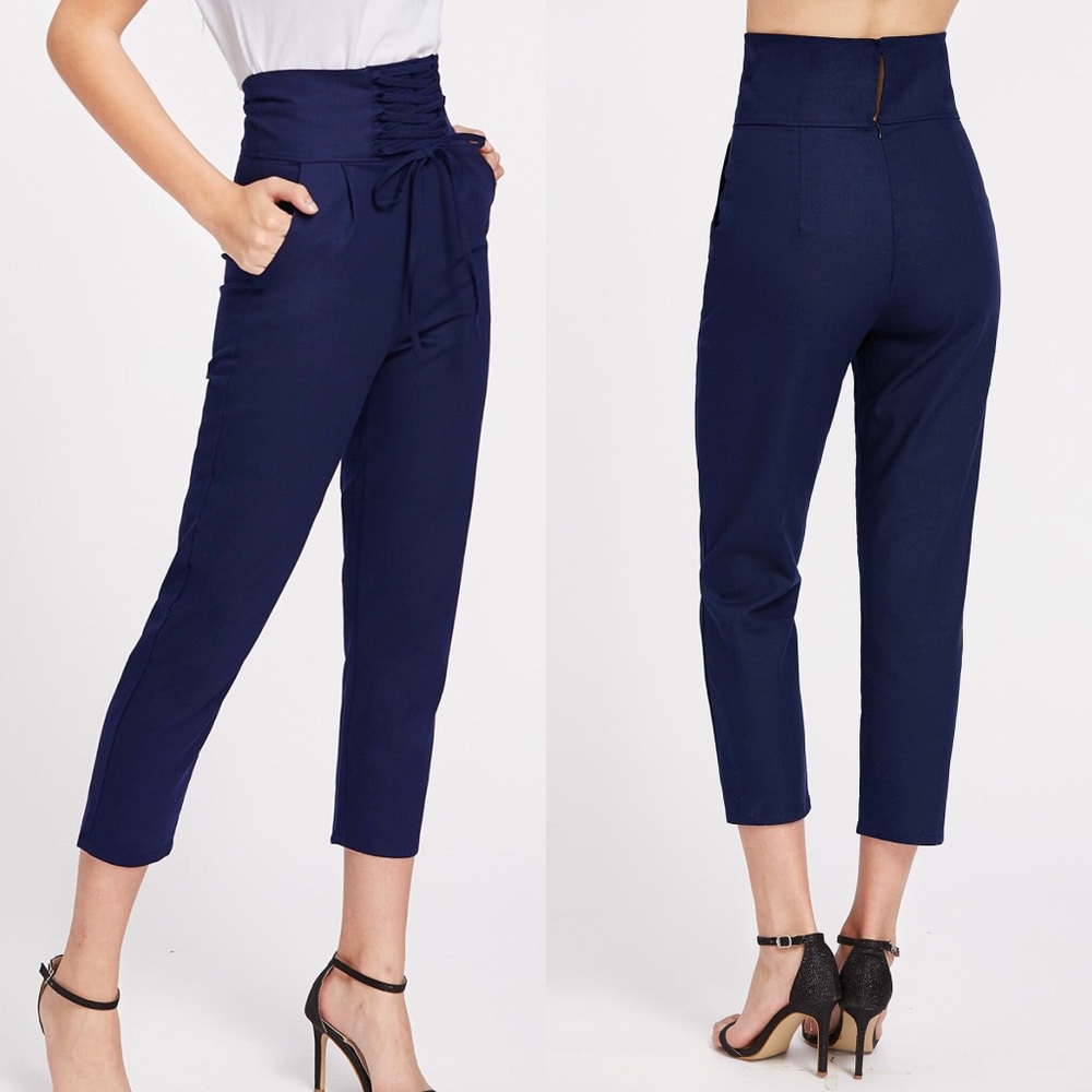 🆕High tie up waist cropped tailored pants